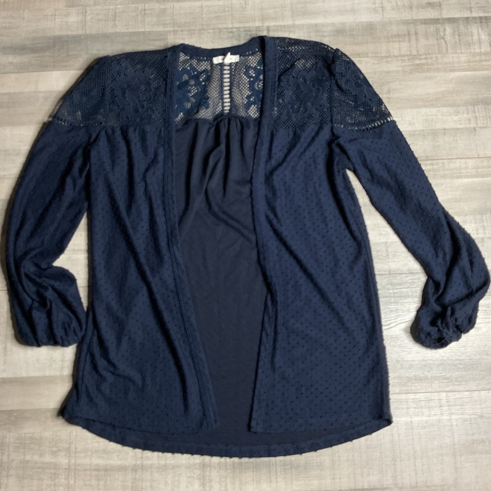 Maurice's Navy Open Front Cardigan‎ With Lace Detail, Long Sleeves Size XS